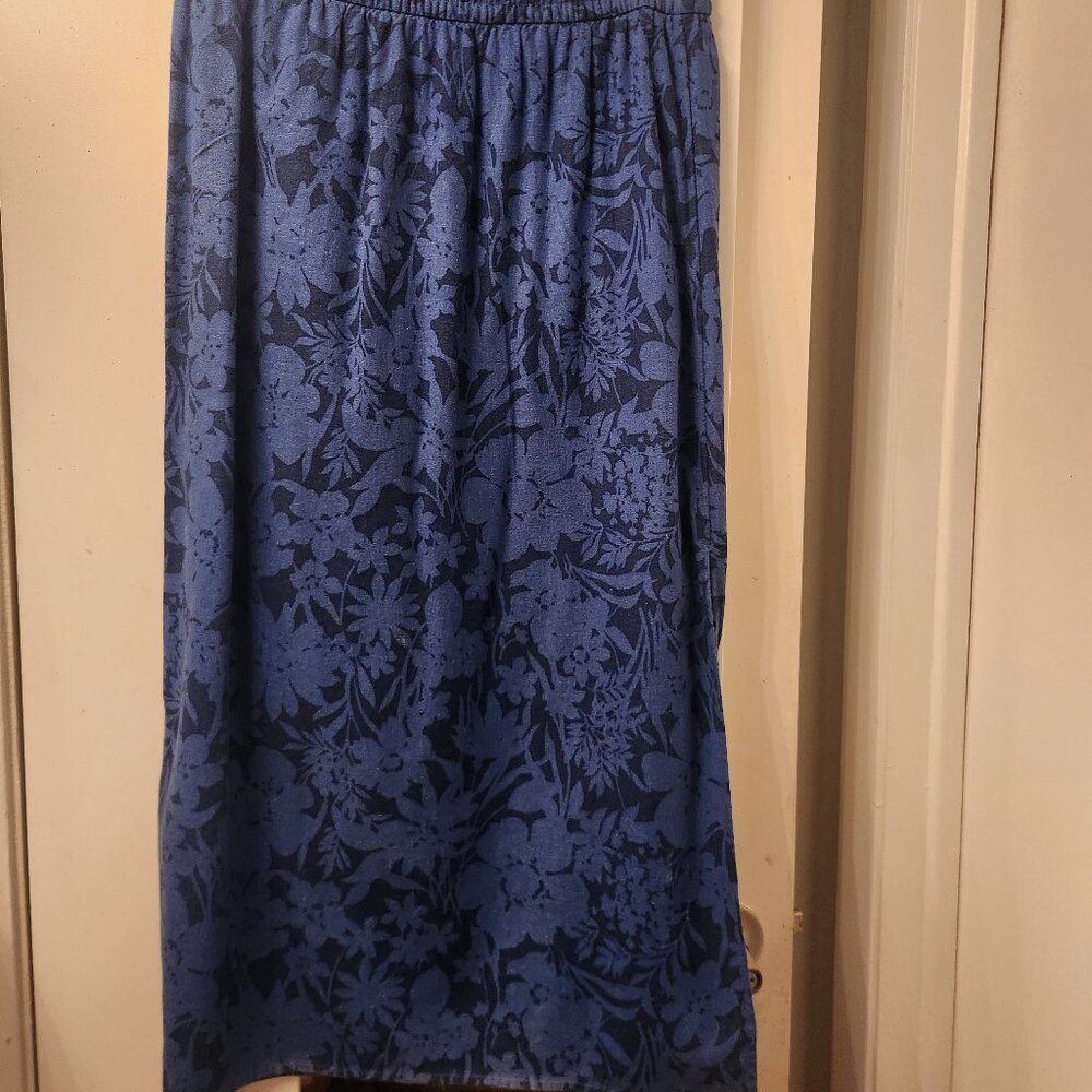 GAP Linen Blend Blue Floral Midi Slip Skirt